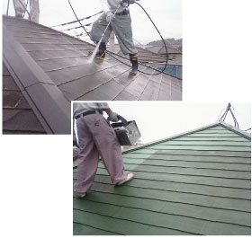 屋根の高圧洗浄、シーラー、TOP(シリコン系の塗装)